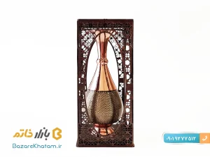 گلدان مسی خاتم کاری شده ۱۶ سانتی با جعبه مشبک چوبی
