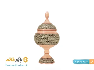 قندان پایه دار مسی خاتم کاری شده