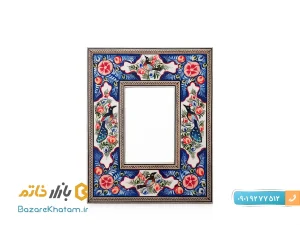 آینه چوبی خاتم کاری نقاشی گل و مرغ سایز کوچک