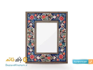 آینه مستطیل خاتم کاری نقاشی گل و مرغ سایز متوسط