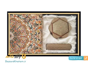 باکس هدیه خاتم کاری شکلات خوری و جاقلمی کشویی با ترمه