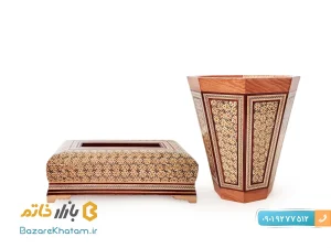 جعبه کلینکس دستمال کاغذی و سطل چوبی خاتم کاری