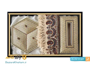 باکس هدایای خاتم کاری شکلات خوری، جای دستمال کاغذی و سفره قلمکار