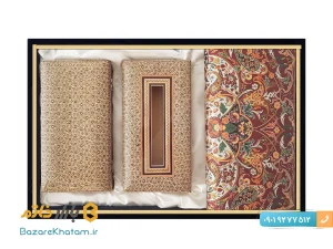 ست جادستمال کاغذی و جاقاشق و چنگالی خاتم کاری با ترمه