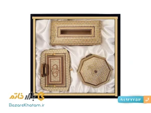 سرویس هدیه خاتم کاری جادستمال کاغذی، جا قلمی و شکلات خوری