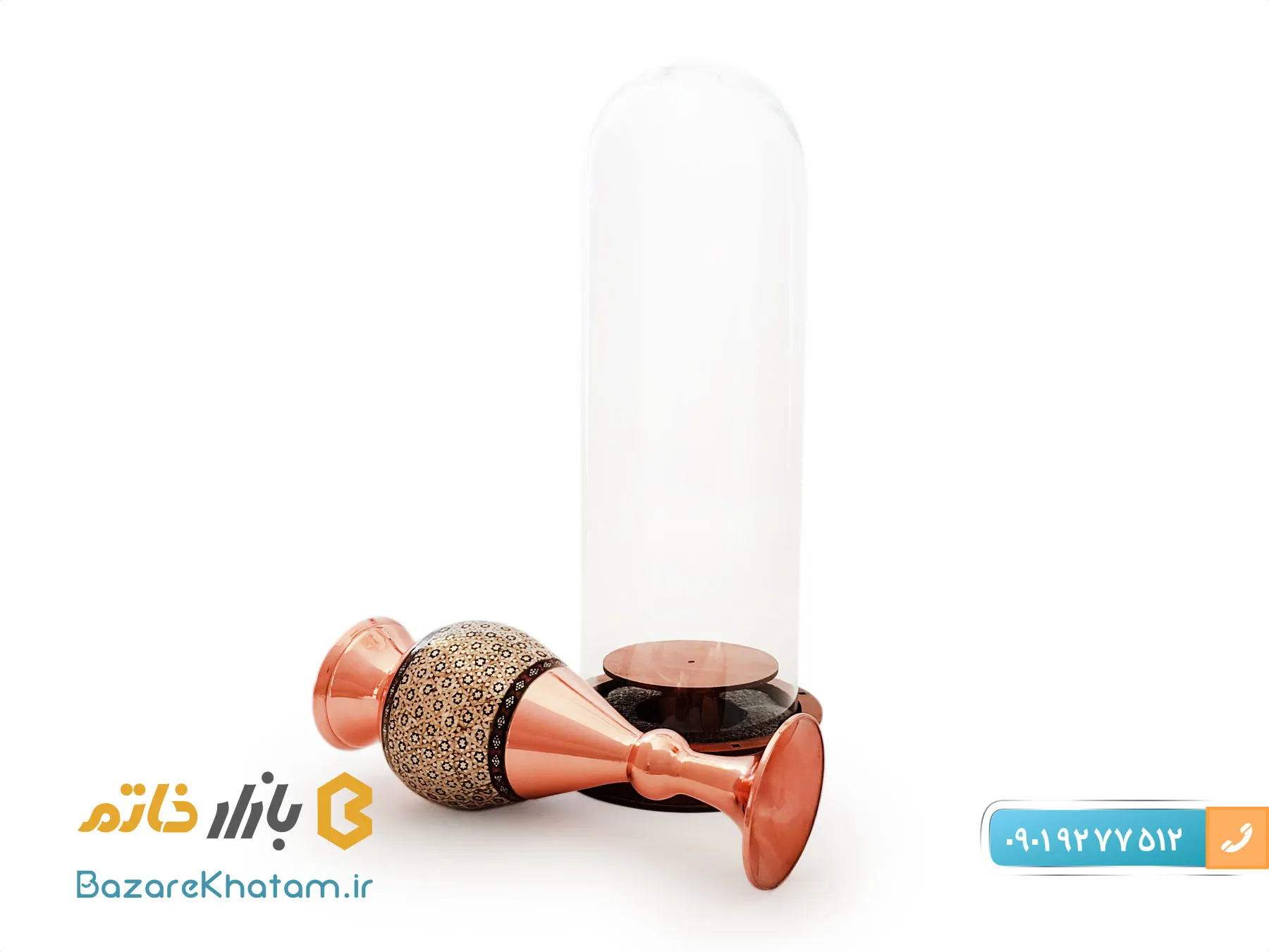 تندیس گلدان مس و خاتم با حباب شیشه ایی