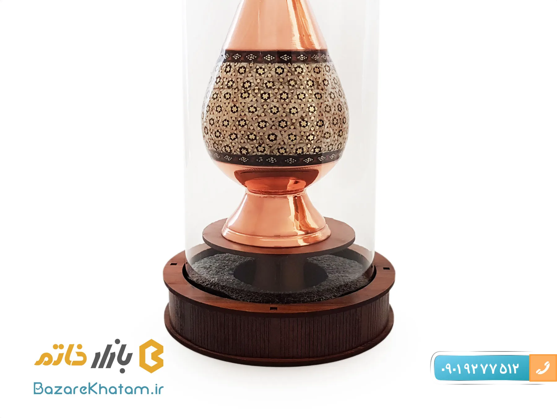 تندیس گلدان مس و خاتم با حباب شیشه ایی