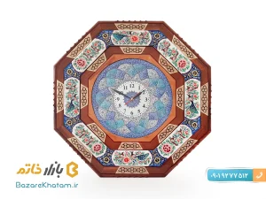 ساعت دیواری گل و مرغ خاتمکاری شده برجسته هشت گوش