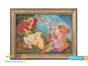 تابلو نگارگری نقاشی مینیاتور اصفهان طرح سوگل